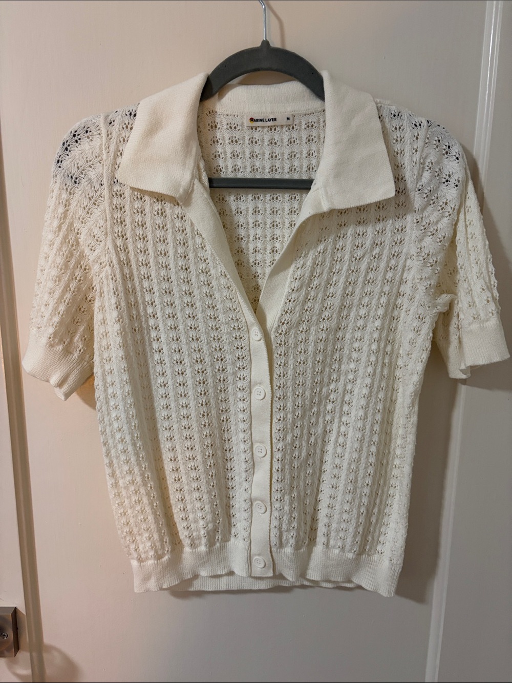 Marine Layer Piper Knit Resort Shirt, pointelle polo, Ivory size M